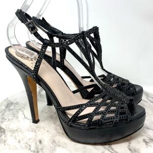 Vince Camuto Molva Strappy Rhinestone black platform heels 8 formal black tie
